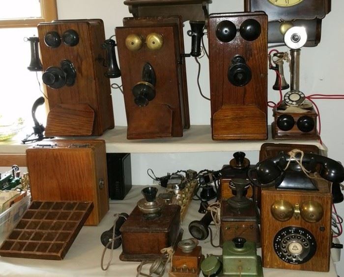 Oak antique wall telephones and other interesting models.