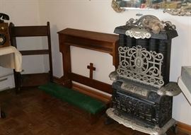 Prayer kneelers, cast iron heater