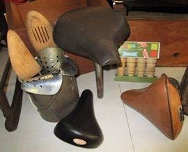 Vintage bike seats, vintage shoe stretchers