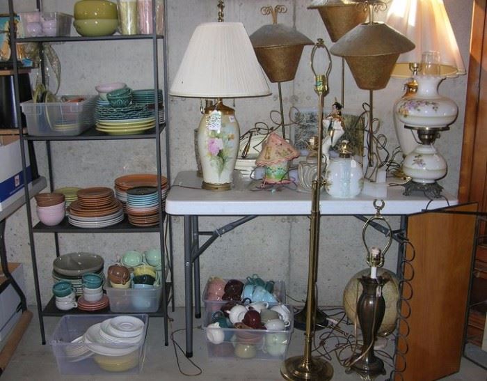 Lamps and Russel Wright mid-century modern dinnerware. Tons of it. Can't fo wrong with Russel Wright!