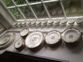 Wide shot of Wedgwood china. Pattern "Osborne"