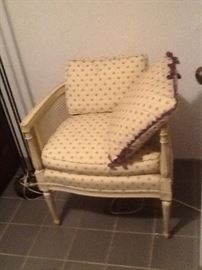 Antique arm chair in cream with maroon flowers. Great condition. 