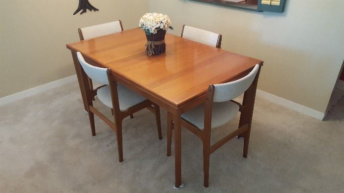 Danish modern dining room table with four chairs $350.00 !
