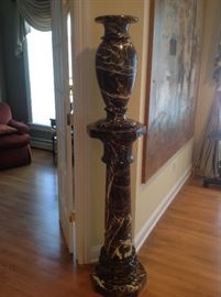 Neoclassic Black/beige/white marble vase and pedestal. 
