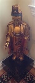 Quan Yin carved patinated gilt statue
