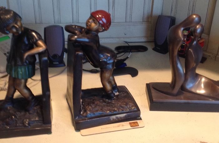 Large bronze child figural bookends