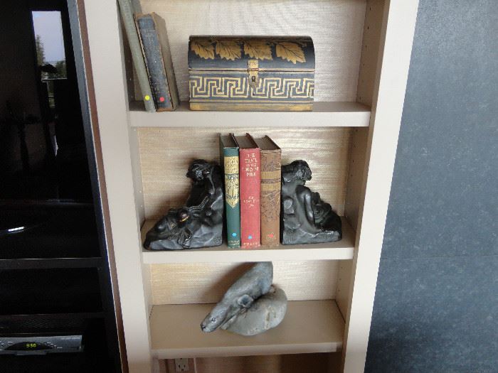 Wooden box, Armour Bronze Bookends, seal sculpture