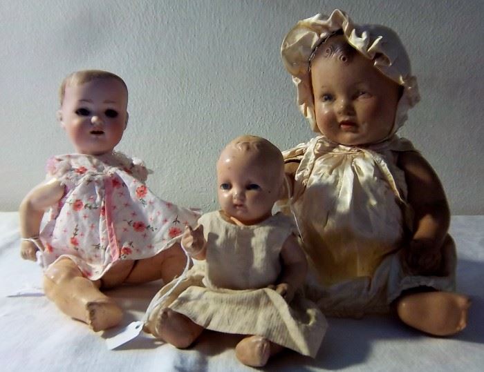 Antique German Bisque Doll + American Composition Dolls
