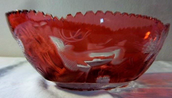 Ruby Cut To clear Large Bowl 2/ Stag Design