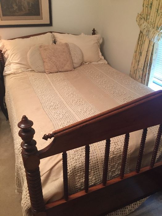 beautiful antique double bed and gorgeous linens