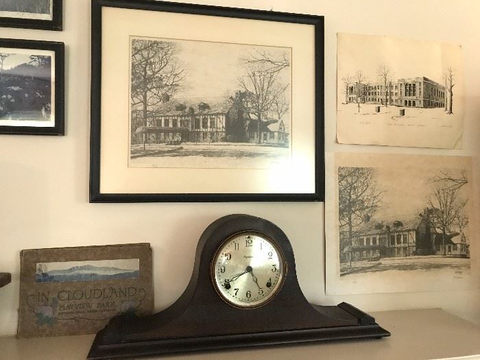 More regional interest, framed print of Lake Hickory Country Club, the old Hickory High School, vintage book 'In Cloudland Mayview Park' (Blowing Rock, NC).