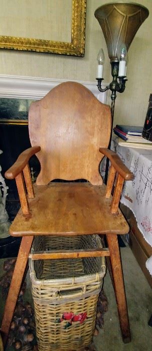 antique wooden high chair & beautiful floor lamp     LIVING ROOM