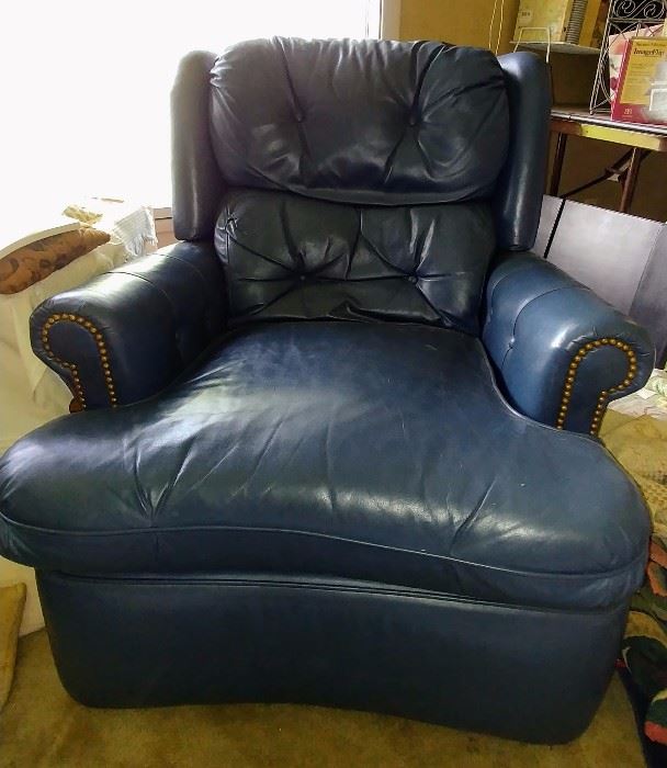 cushy blue leather chair     LIVING ROOM