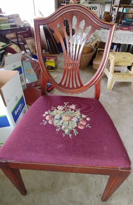 antique needlepoint cushion chair     LIVING ROOM
