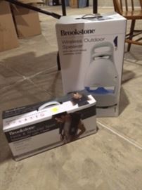 Brookstone electronics.  Wireless outdoor speaker and Massager.  Never used.