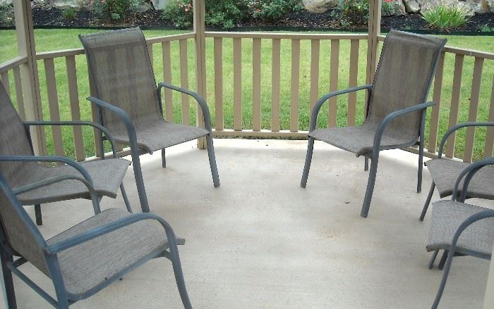 Six nice high back, matching patio chairs.