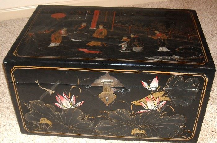 Two large oriental lacquered chests.