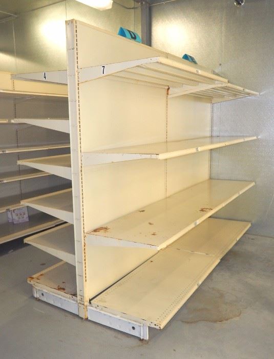 Double Sided Pressed Metal Retail Shelving, 78"H x 98"W x 48"D, Shelves Approx 22.5"D