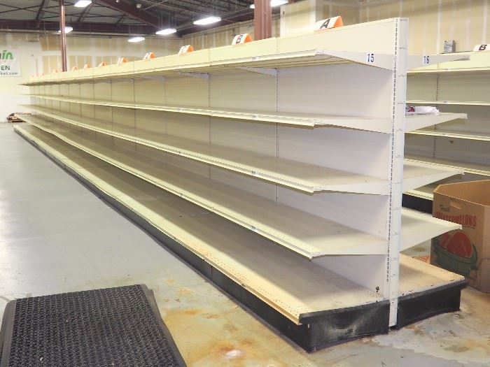 Double Sided Pressed Metal Retail Shelving, 78"H x 56'2"W x 48"D, Shelves Approx 22.5"D