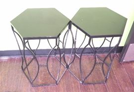 Pressed Metal Hexagon End Tables, Qty 2, 23.25"H x 16"W