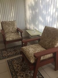 Redwood chairs with cushions