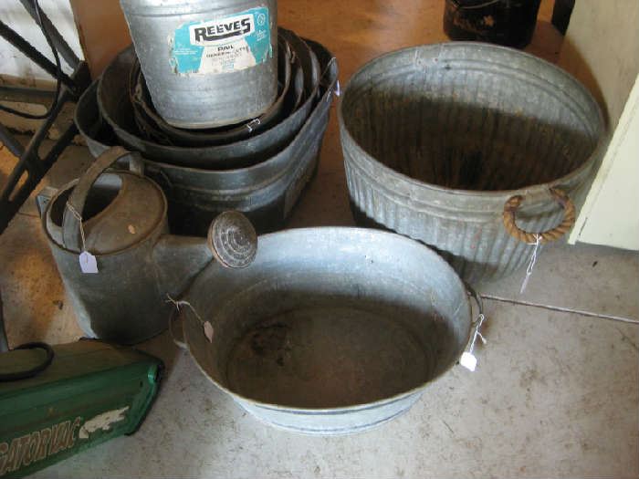 galvanized buckets, tubs & sprinkling can