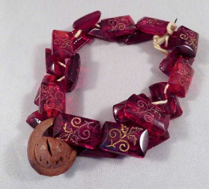Antique Gilt and Engraved Ruby Red Glass Buttons 