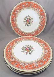 (4) Rare Wedgwood "Florentine" Plates in Orange with Floral Center - LIKE NEW!