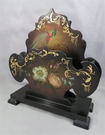 Beautiful Victorian Hand-Painted and Gilt Black Lacquer Letter Holder