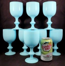 Fab Set of (8) 6.5" Portieux Vallerysthal French Blue Opaline Wine or Water Glasses