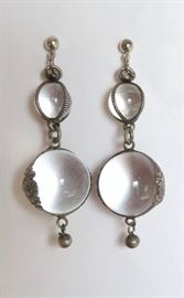 Fantastic Art Deco "Pools of Light" and Sterling Silver Earrings with Floral Decoration