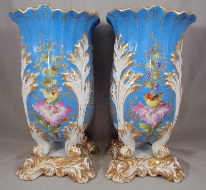 Amazing Pair of 19th Century Coalport "Celeste Blue" (Sevres Blue) Mantle Vases attributed to John Randall (in the French style)