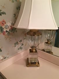 glass and brass table lamp