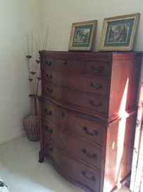 Tall Chest of Drawers - mahogany and framed prints