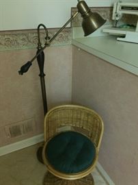 Wicker side chair and task lamp