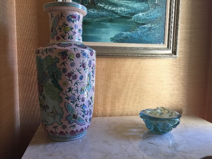 Ceramic vase and hand-blown glass dish