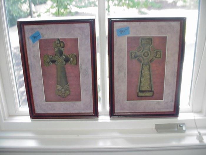 Pair of Celtic crosses framed