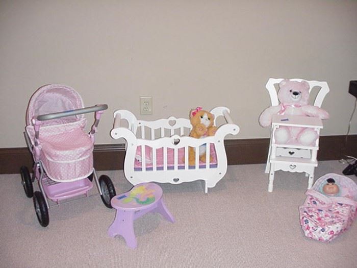 Basinets; high chairs; stools, carriages and other playthings for young girls