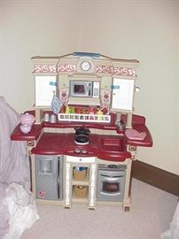 Kitchen station with fridge, stove, built-in for girl's play time