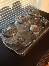 Victorian Sterling top dresser jars
