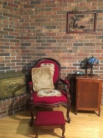 Needlepoint chair and footstool