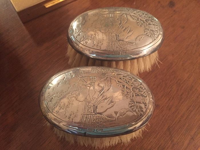 Children's Sterling brushes with Peter Rabbit engraving