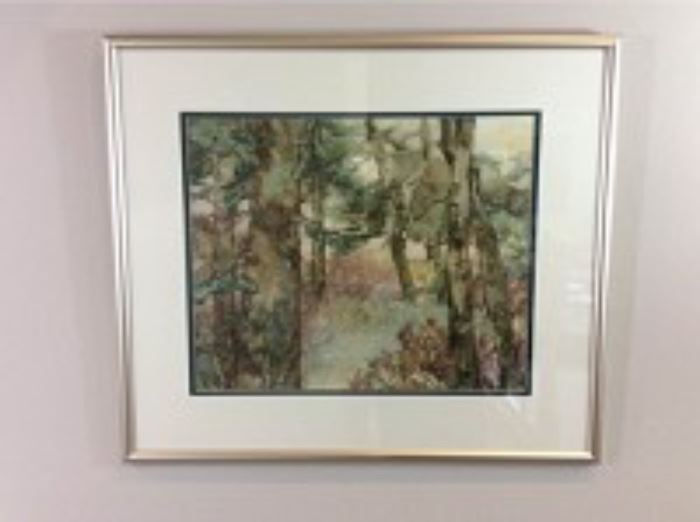 Lot 005: Nancy Rankin original painting of trees close up in a thicket, 27.25 x 31.5 inches framed.