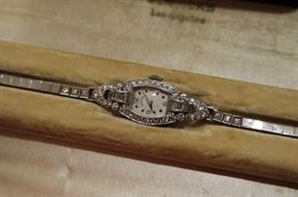 Vintage Hamilton 14k White Gold and Diamond Ladies Watch