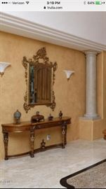 Beautiful entry console & antique mirror
