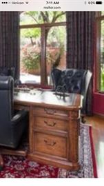 Navy Blue leather wing chairs & desk chair by Hancock & Moore