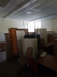 cubicals, student desks, file cabinets (various sizes), room dividers, swivel chairs, lighting fixtures