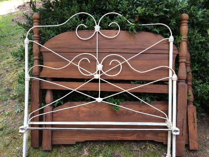 Full Size Iron Bed, Full Size Walnut Bed, Have rails