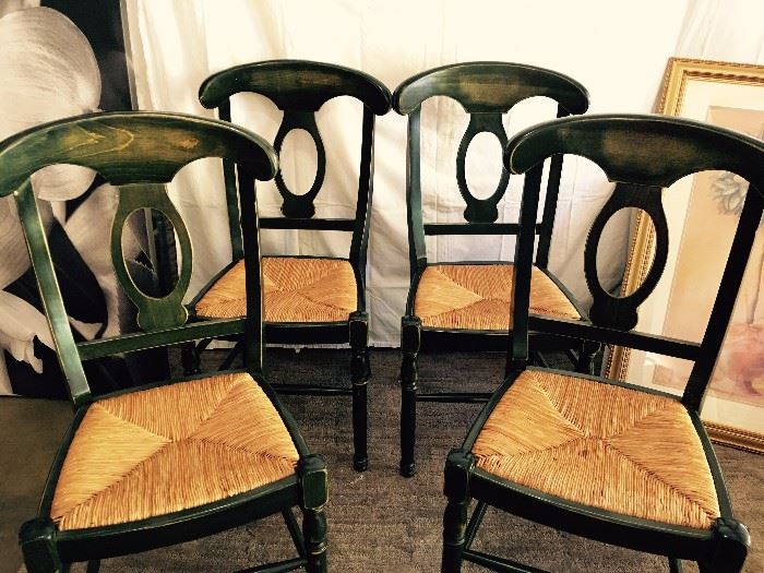 4 green farmhouse rush chairs