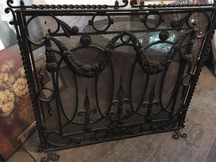 Ornate iron fire screen 